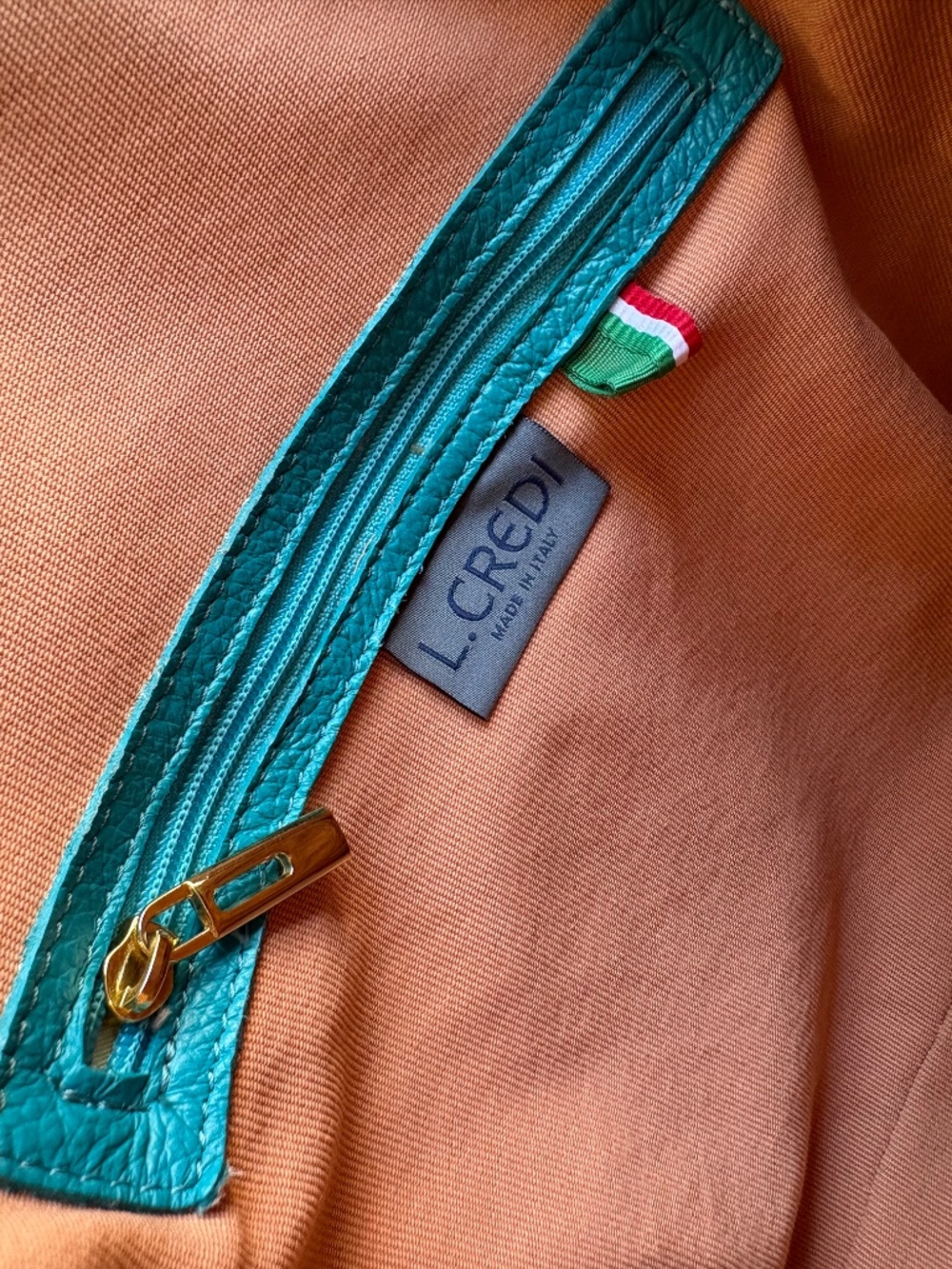L. Credi Teal Leather Shoulder Bag, Hand Bag, Made in Italy - Picture 14 of 16